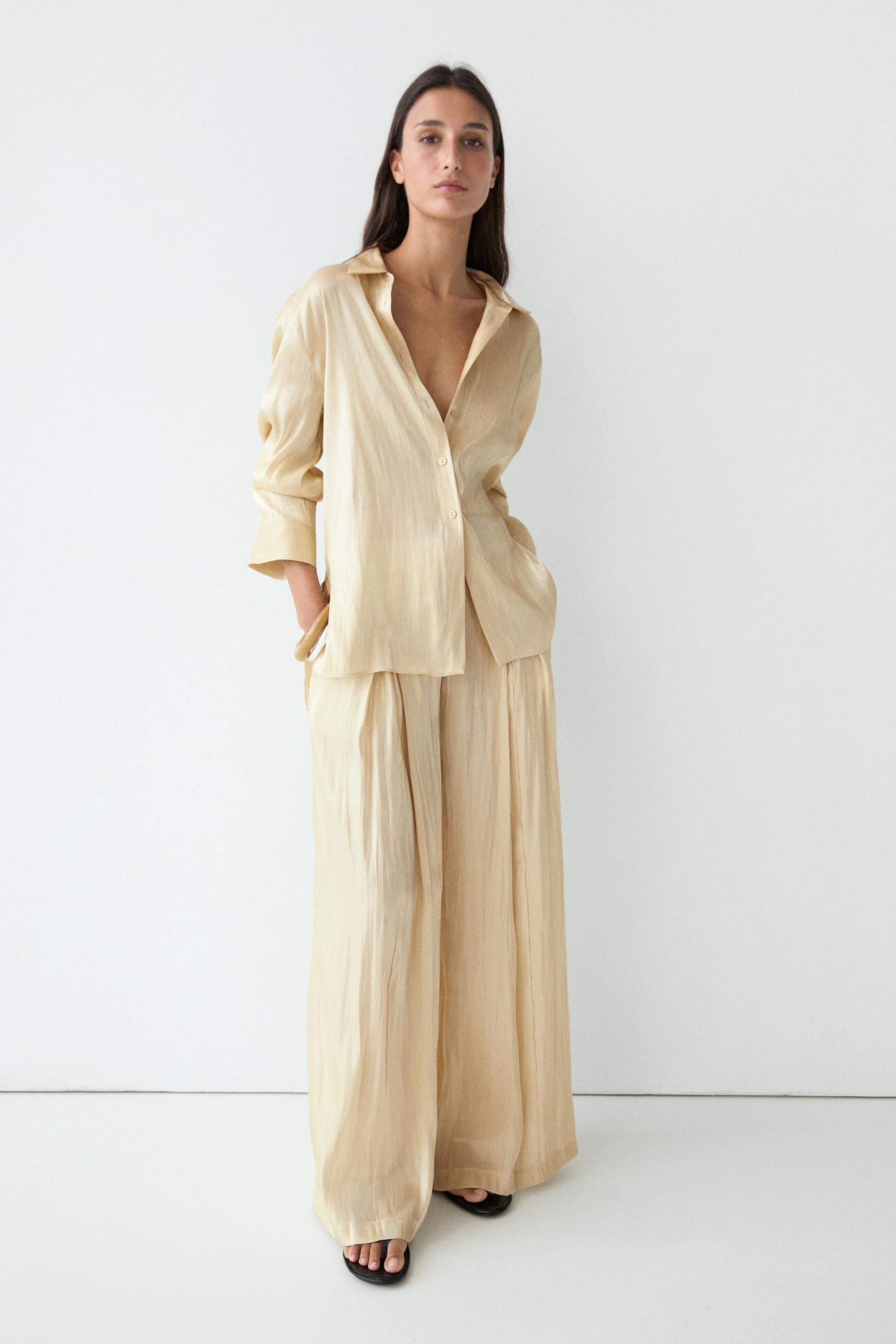 Flowing satin shirt with tie detail